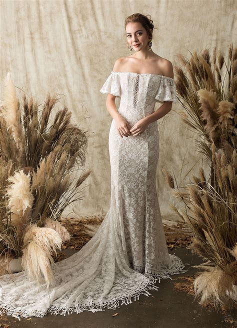 Dreamers And Lovers Boho Lace Wedding Dress Off The Shoulder