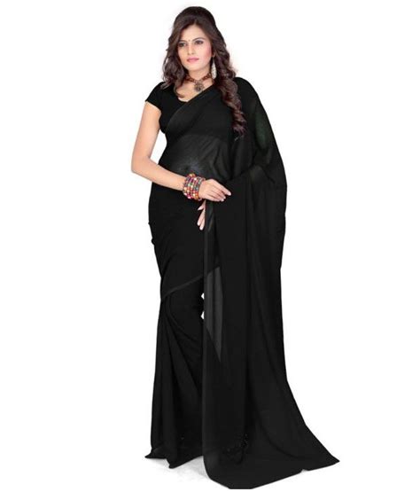 Poonam rajput looks sizzling in a plain black saree and she enhanced the look with beautiful golden earrings and maang tikka. Vimla Plain Sarees Black Faux Georgette Saree - Buy Vimla ...