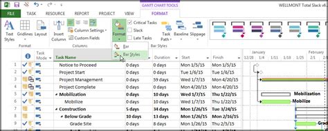 Microsoft Project Displaying The Total Float Slack Of Tasks On The