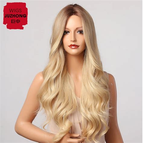 Cosplay Synthetic Wig Nature Wave Blonde Ombre Wig Long Curly Middle Part Heat Resistant Hair