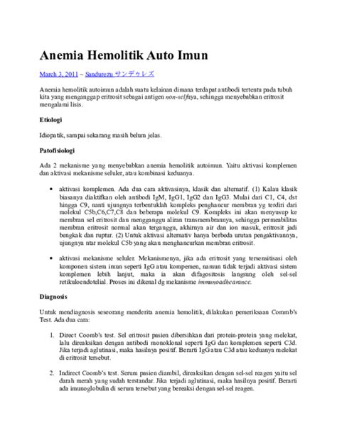 Anemia Hemolitik Autoimun Patofisiologi Penyebab Dan