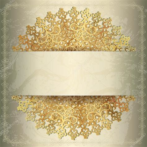 Golden Background With Openwork Circular Pattern Wedding Card — Stock