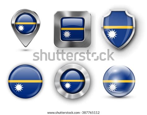 Nauru Metal Glass Flag Badges Buttons Stock Vector Royalty Free