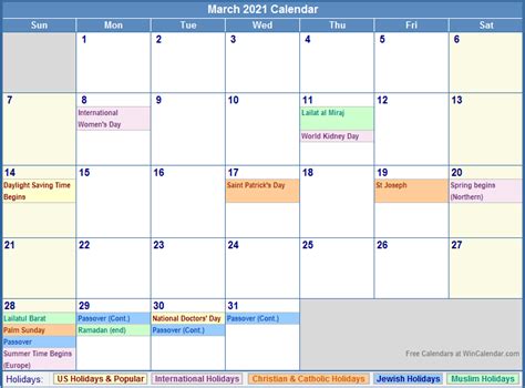 Print a calendar for march 2021 quickly and easily. March 2021 Calendar with Holidays - as Picture