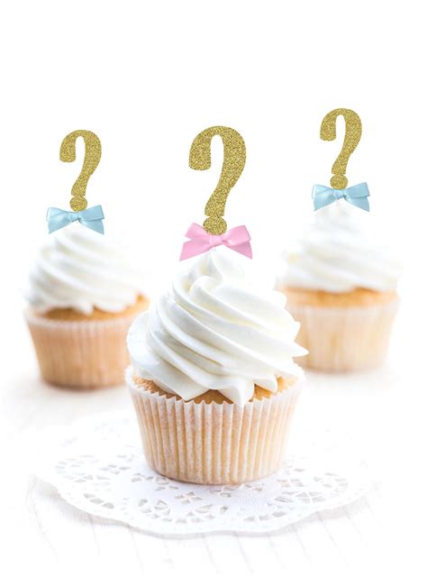 Gender Reveal Cupcake Toppers Party Decor Question Mark Etsy