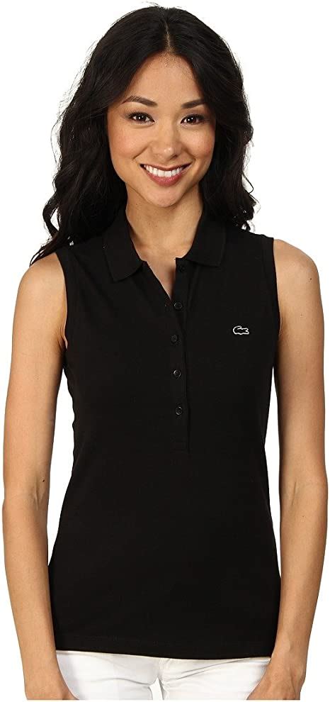 Lacoste Womens Sleeveless Stretch Pique Slim Fit Polo Shirt Black 44