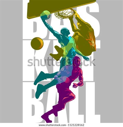 Bright Basketball Players Silhouettes Colour Channel Stock Vector