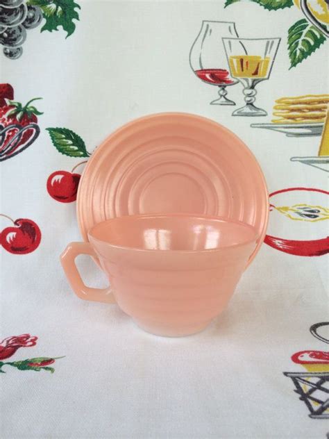 S Hazel Atlas Moderntone Pink Teacup And Saucer Mid Etsy Tea