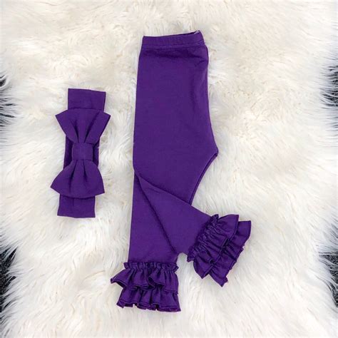 Purple Flare Newborn Leggings And Bow Headband Set Double Ruffle