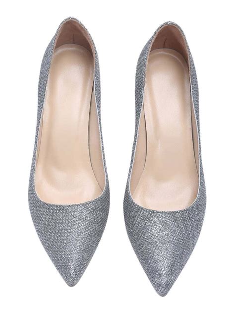 Silver Glitter Sparkle Point Toe High Heel Shoes SheIn Sheinside