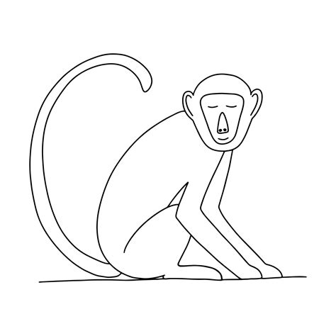 Cute Single Monkey Sitting Vector Illustration Hand Drawn Monkey