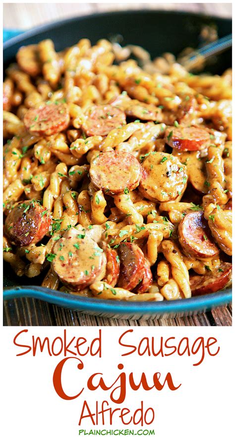 Season with salt and pepper. Smoked Sausage Cajun Alfredo | Plain Chicken® | Sausage ...