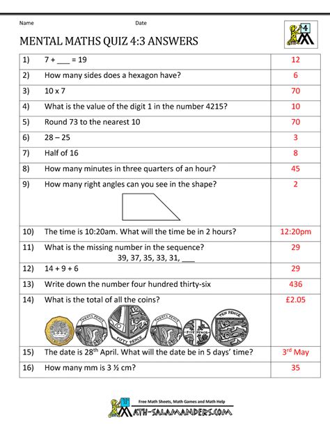 Sample smaths challenge question for category primary/year 3. Mental Maths Test Year 4 Worksheets