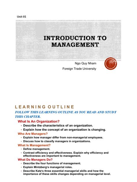 Unit 01 Introduction To Management Handout Pdf Competence Human