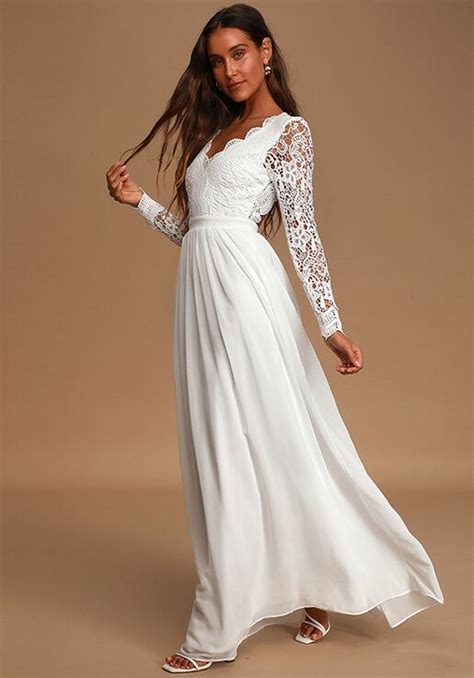 Lulus Awaken My Love White Long Sleeve Lace Maxi Dress Wedding Dress