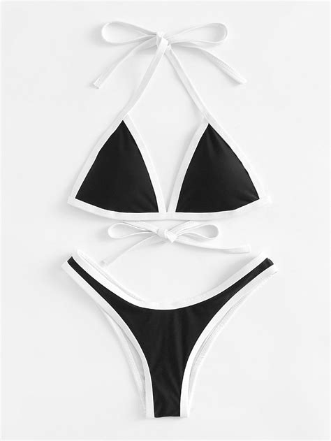 Shop Contrast Piping High Leg Bikini Set Online Shein Offers Contrast