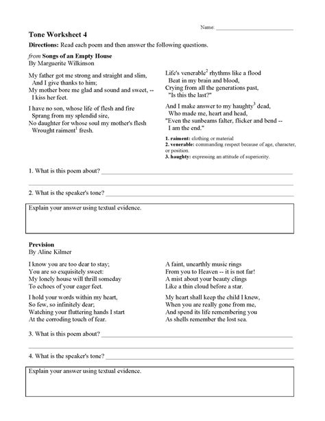 Mood And Tone Activities Worksheets