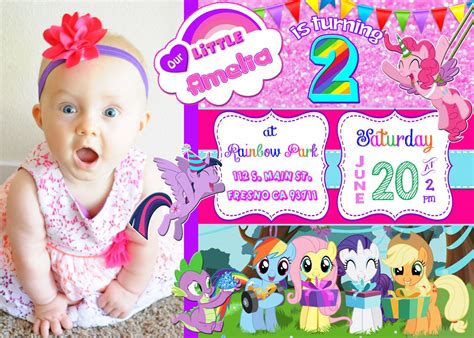 My Little Pony Birthday Invitation Invite With Picture Photo Pic Custom