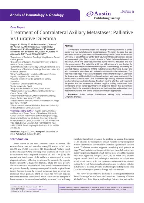 Pdf Treatment Of Contralateral Axillary Metastases Palliative Vs