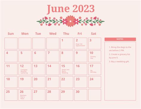 Editable June 2023 Calendar Printable Template