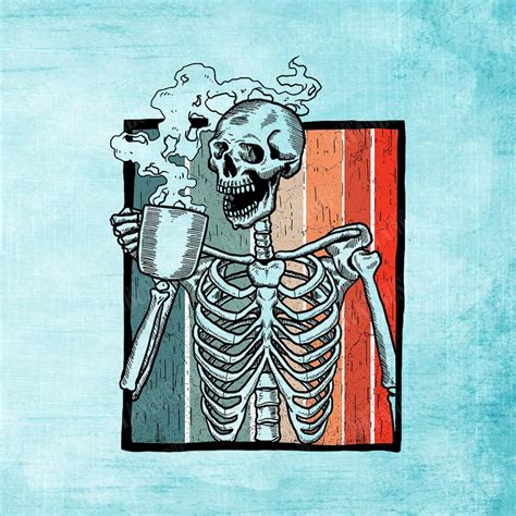 Drinking Coffee Skeleton Png Halloween Skeleton Drinking Etsy