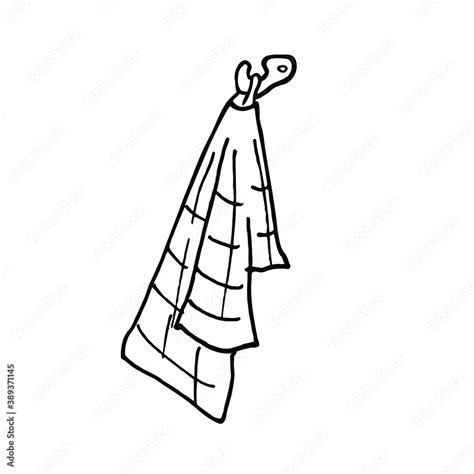 Towel Hanging On A Hook Coloring Book Page Hand Drawn Vector Sketch