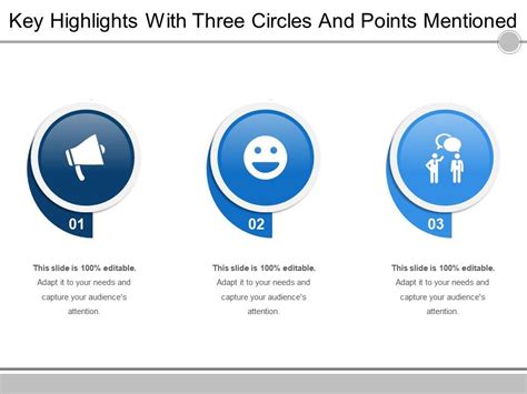 Key Highlights With Three Circles And Points Mentioned Template