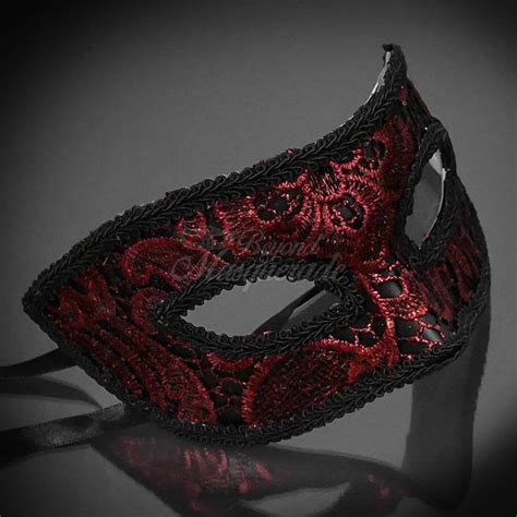 Men S Black Mask Red Macrame Lace Red And Black Masquerade Couples Masquerade Masks