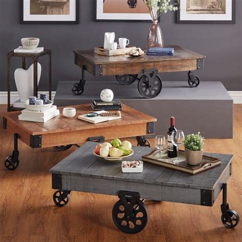 Vidaxl solid reclaimed wood nesting coffee table set 3 piece side end tables. TRIBECCA HOME Myra Vintage Industrial Modern Rustic 47 ...