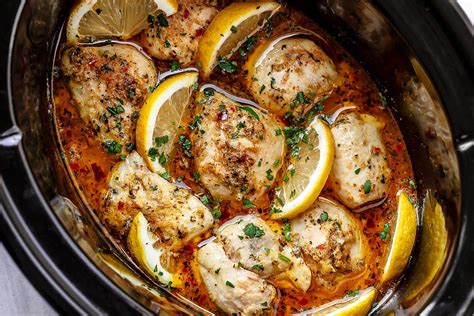 Before serving this crockpot lemon chicken recipe, remove the tarragon and discard. Crock Pot Chicken thighs Recipe with Lemon Garlic Butter ...