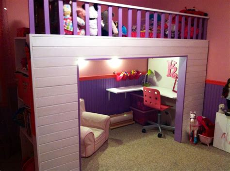 Girls Loft Bed With Desk Reading Nook That My Sweet Hubby Built For Her Girls Loft Bed Girl