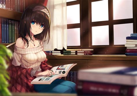 Desktop Wallpaper Cute Girl Reading Book Anime Original Hd Image