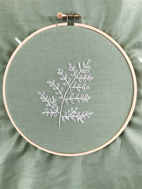 Embroidery hoop fern embroidered greenery white fern wall | Etsy ...