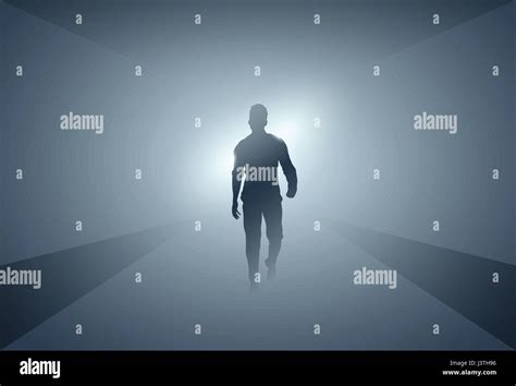 Business Man Silhouette Making Step Forward Full Length Over Grey Light