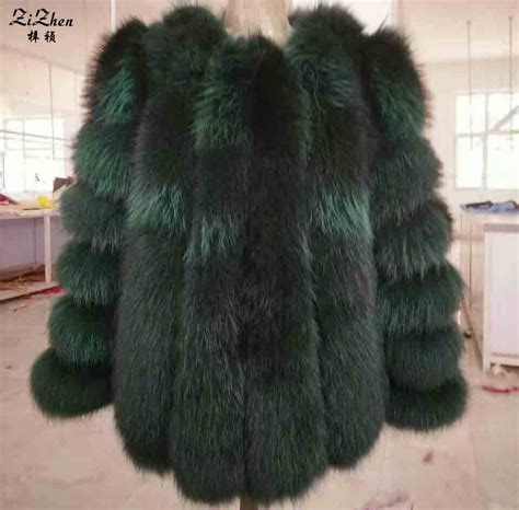 New Winter Long Natural Raccoon Dog Fur Coats Women Genuine Real