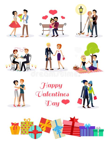 Happy Valentine Day Couple Set Stock Vector Illustration Of Cheerful