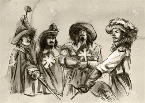 The word file is viewable with any pc or mac and can be further adjusted if you want to mix questions around and/or. The Three Musketeers. An hand drawn illustration. Freehand drawing, painting. Stock Photo , # ...