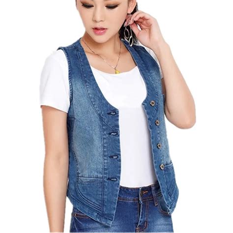 Large Size S 5xl Womens Denim Vest 98 Cotton 2017 Summer Spring