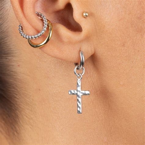 Silver Cross Huggie Hoop Earring Single Earring By Scream Pretty