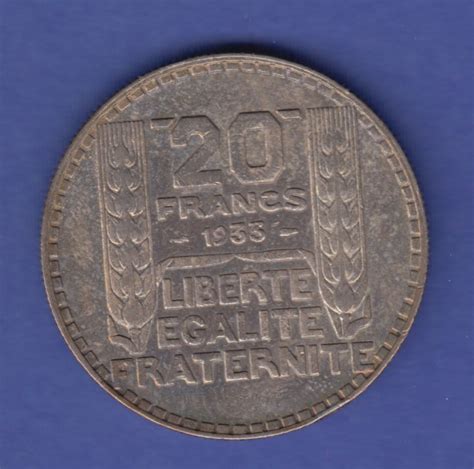 Frankreich Silbermünze 20 Francs LibertÉ ÉgalitÉ FraternitÉ 1933