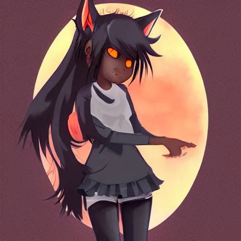 Tomboy Anime Girl With Dark Skin Black Hair Wolf Stable Diffusion