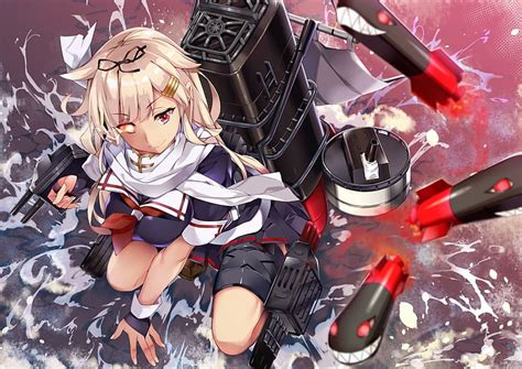 Yuudachi Kantai Collection Blonde Heavy Weapons Rockets Kancolle