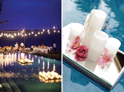 Fill the pool with floating candles, flowers or lanterns (a. Gorgeous Pool Decorations For Weddings - Belle The Magazine