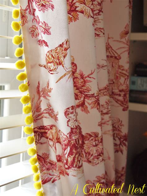 Red Toile Curtains With Yellow Pom Pom Fringe A Cultivated Nest