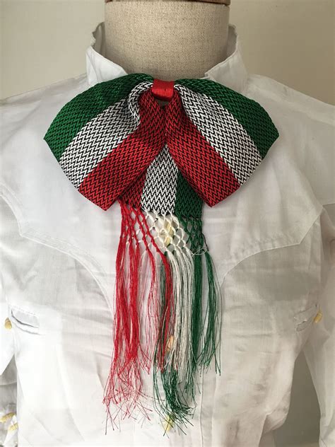 Mexican Charro Moño Sencillo Bow Tie Green White Red Striped Tricolor