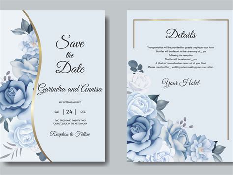 Elegant Wedding Invitation Card With Beautiful Floral And Leave