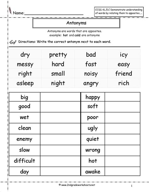 Free Printable Antonym Worksheets Printable Worksheets