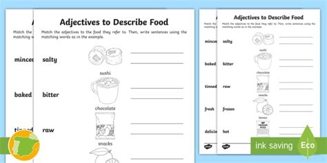 Food Adjectives Matching Worksheet Phase Teacher Made Hot Sex Picture
