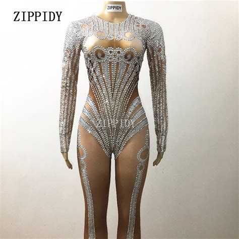 Fashion Sparkly Silver Crystals Glisten Rhinestones Costume Performance Outfit Party Celebrate