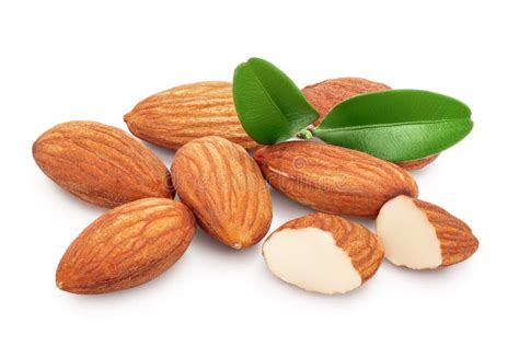 Almonds Nuts With Leaves Isolated On White Background With Clipping